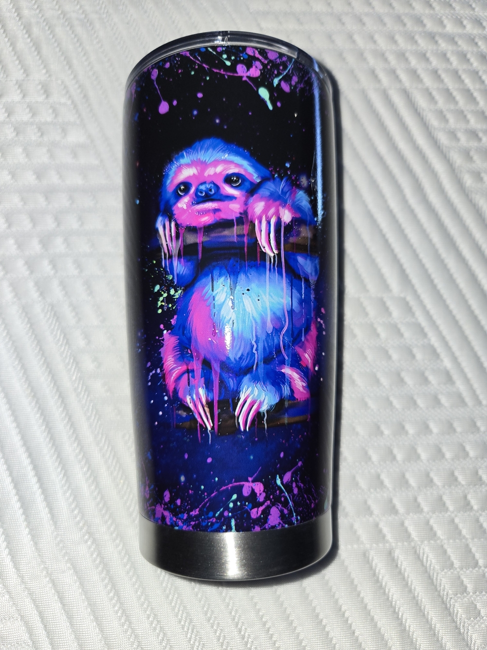 Neon Galaxy Sloth Stainless Tumbler - Pink & Blue